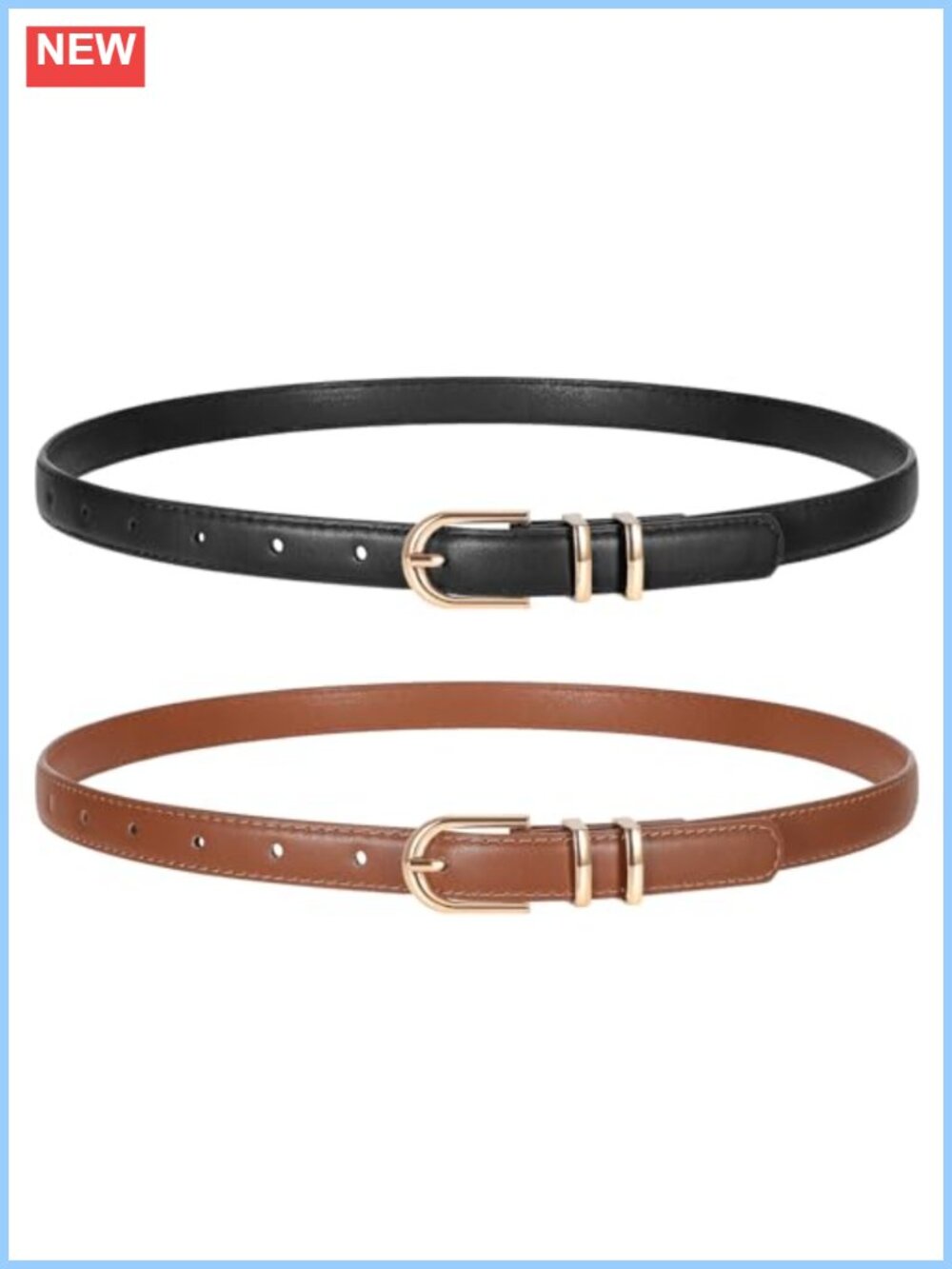 2 Pack Women Skinny Faux Leather Belt Thin Gold Buckle Jeans Pants